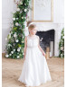 Ivory Chiffon Beaded Belt Long Flower Girl Dress